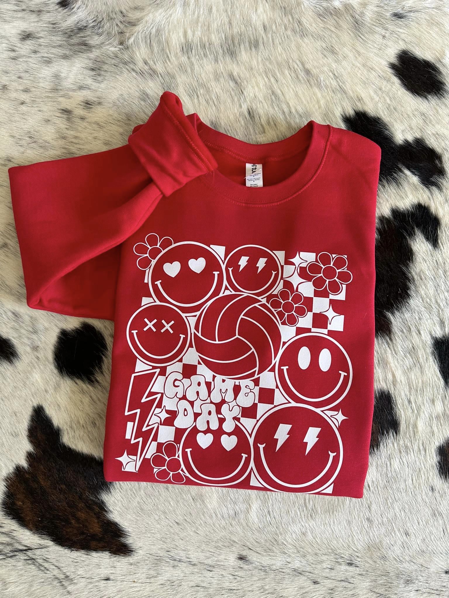 Retro Volleyball Sweatshirt with game day volleyball design, fleece-lined, unisex fit.