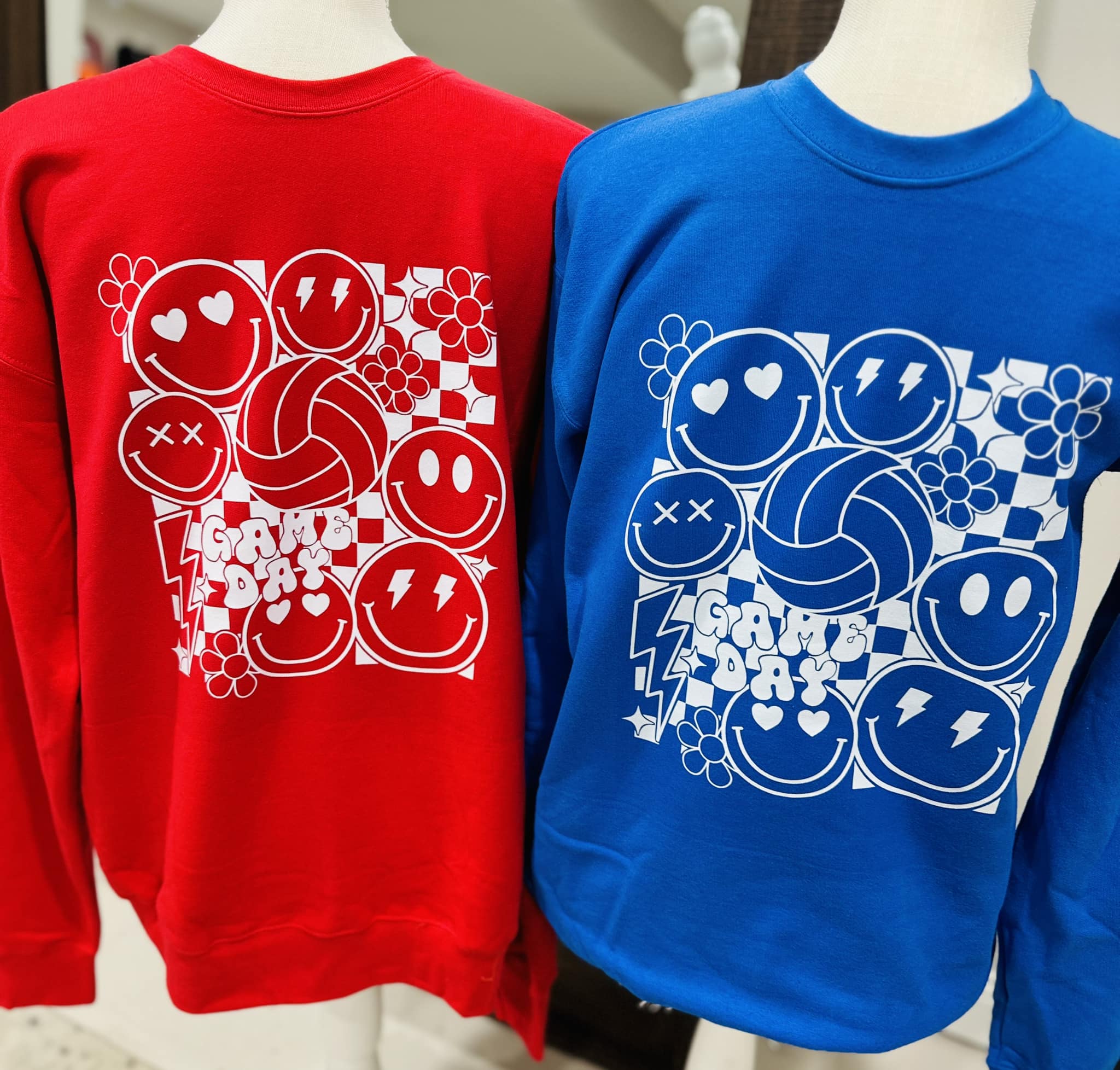 detailed view of Retro Volleyball Sweatshirt with game day volleyball design, fleece-lined, unisex fit.