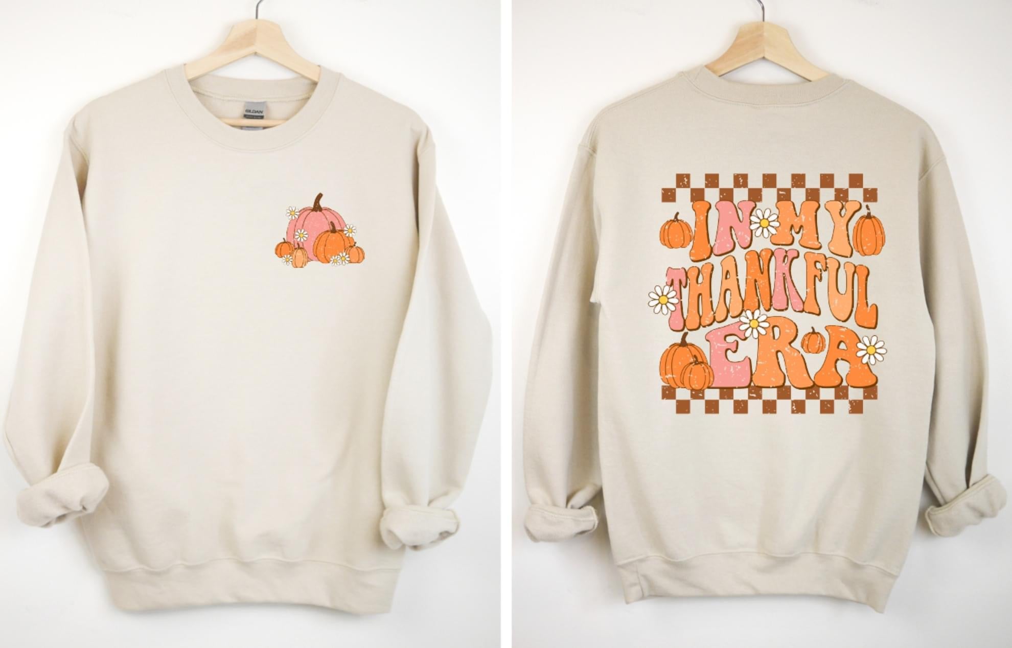Thankful Era Sweatshirt with "In my thankful era" design, fleece-lined, unisex fit.