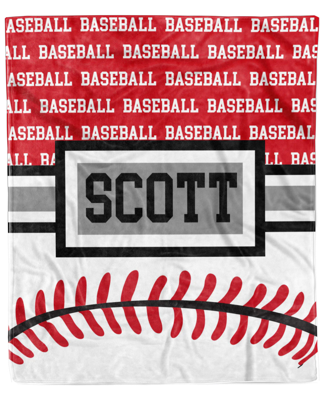 Custom Baseball Zoom Blanket with personalized design, soft Minky fabric, and white back, available in 30x40 and 50x60 sizes.