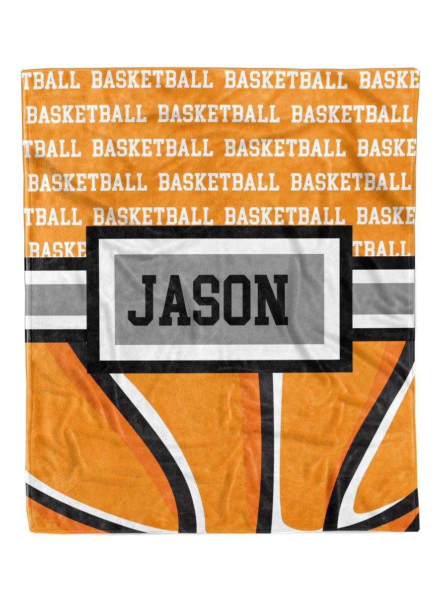 Custom Basketball Zoom Blanket, printed on soft Minky fabric with white back, available in 30x40 and 50x60 sizes, perfect for kids and adults.