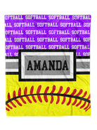 Custom Softball Zoom Minky Blanket, personalized design, available in 30x40 and 50x60 sizes.