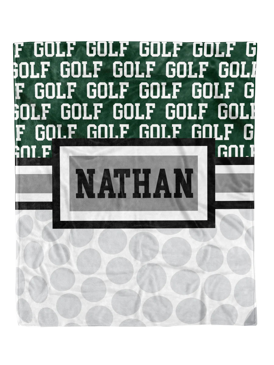 Custom Golf Zoom Blanket with personalized design, soft Minky fabric, available in 30x40 and 50x60 sizes.