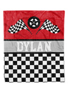 Custom Racing Zoom Minky Blanket, personalized design, 30x40 and 50x60 sizes available.