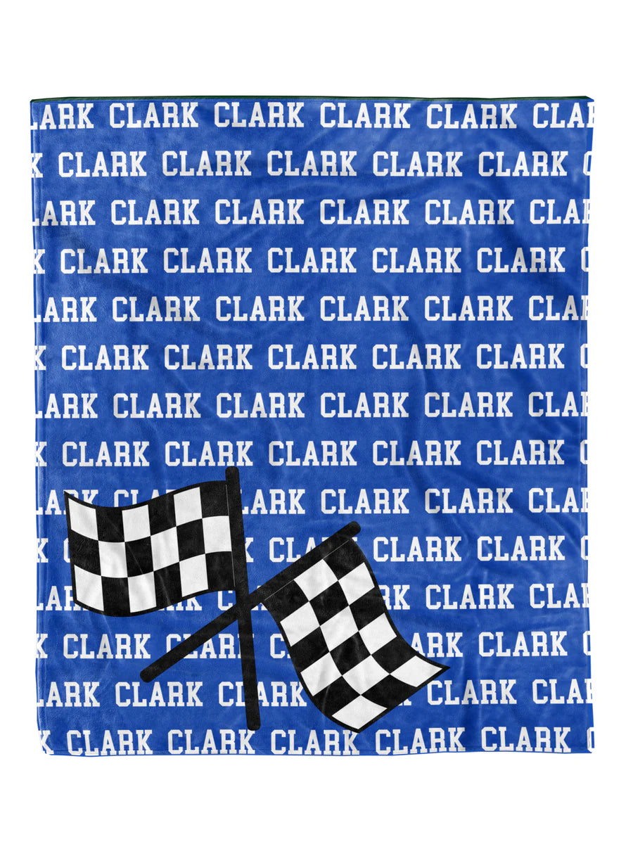 Custom Racing Name Minky Blanket with personalized design, available in 30x40 and 50x60 sizes.